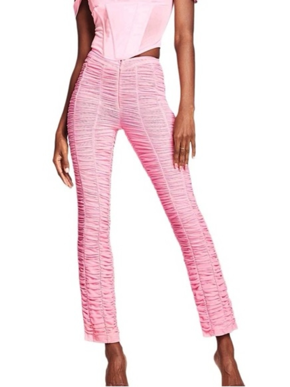 I.AM.GIA Pink Ruched Ophelia Pants with Allover Mesh Texture